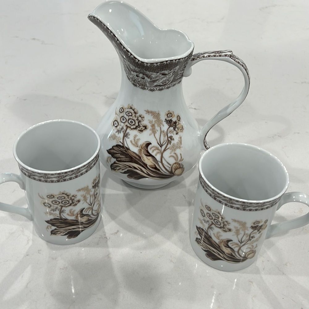 ANTIQUE REFLECTIONS by J. Godinger 7 .5" pitcher and pair of mugs